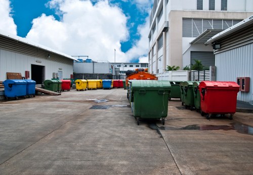Construction site in Lambeth with waste management containers